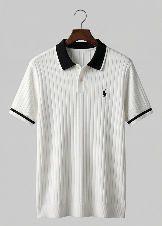 Classic Ribbed Knit Polo Player Shirt