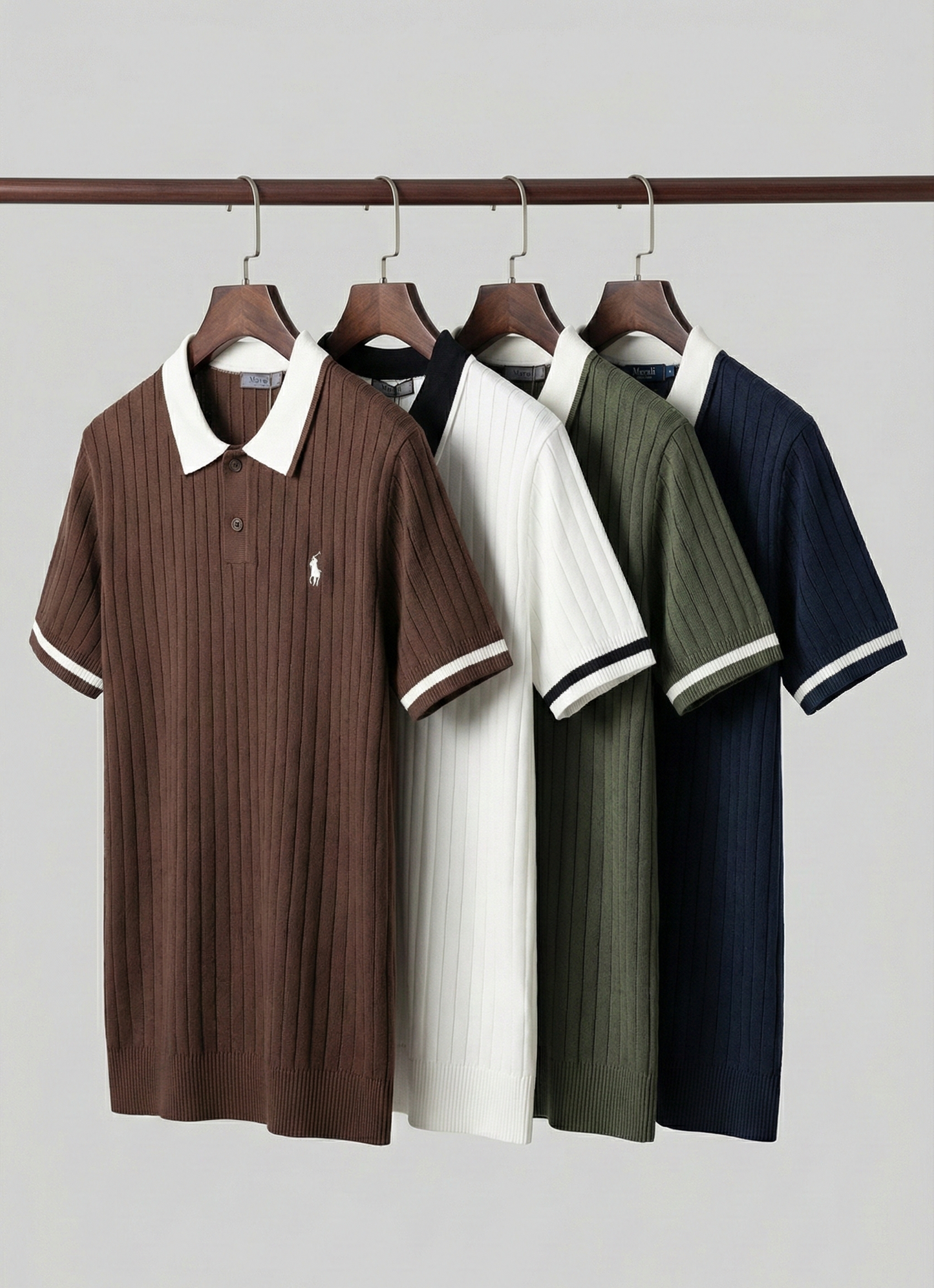 Classic Ribbed Knit Polo Player Shirt