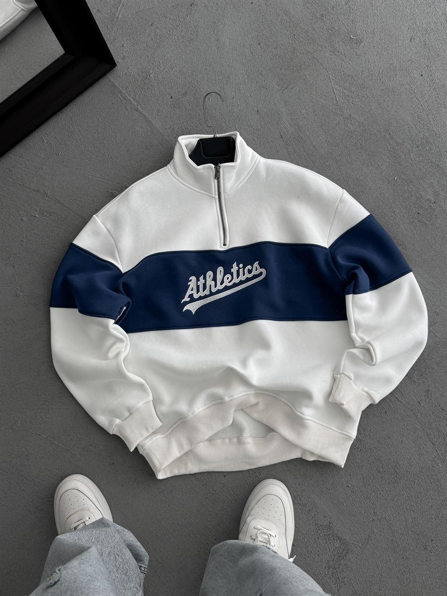 Quarter Zip Sweatshirt White and navy