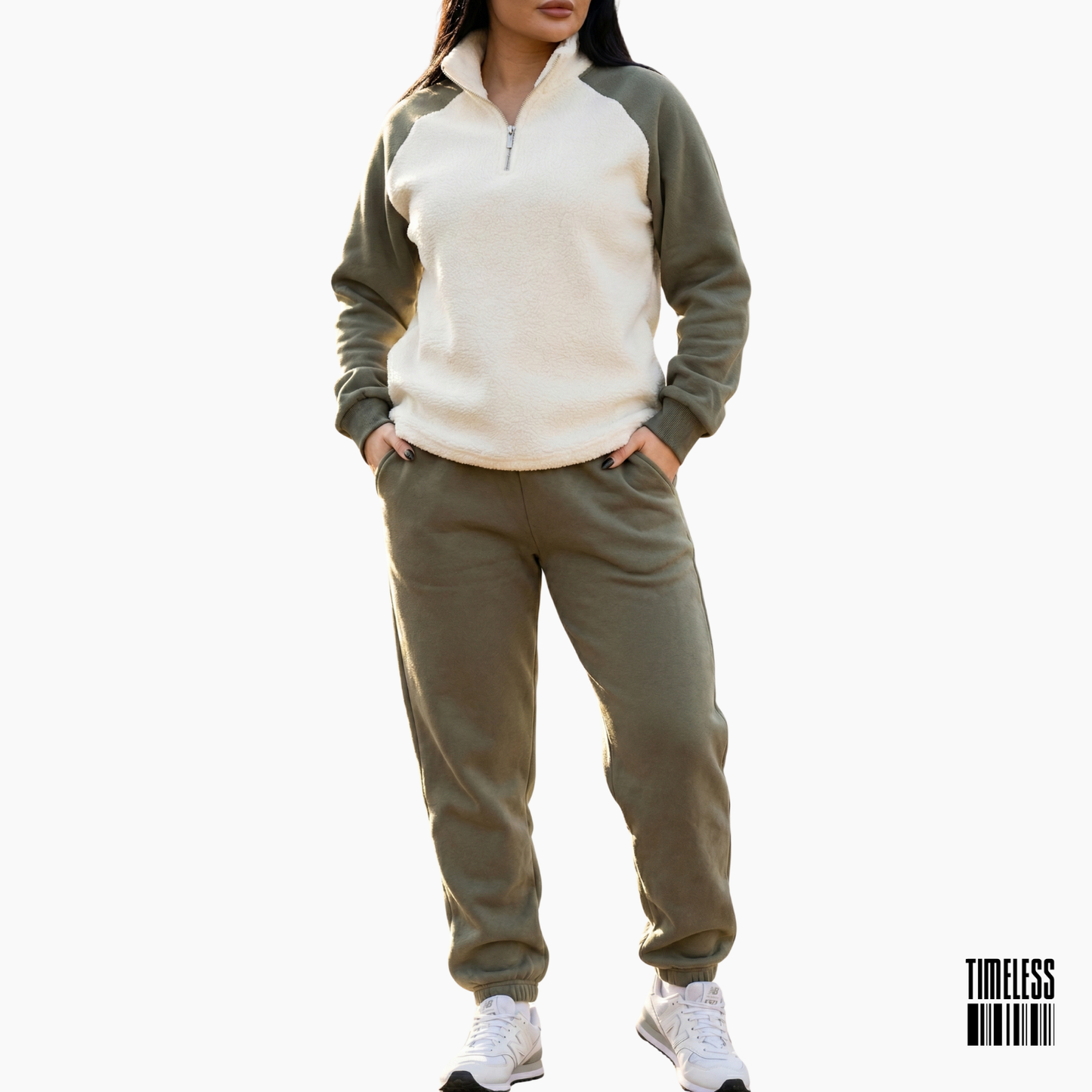 Unisex Polar Fleece Tracksuit Olive & White
