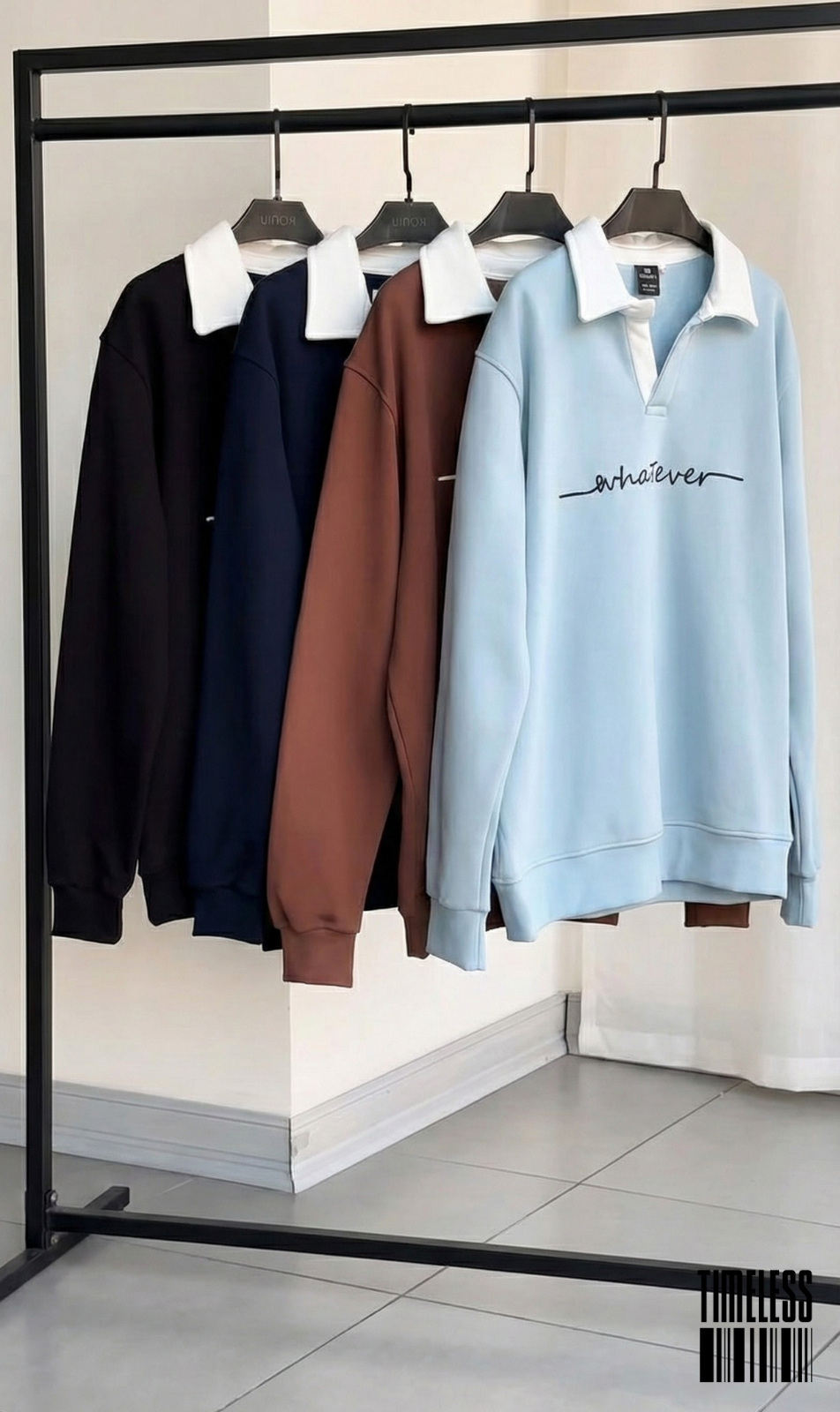 "Whatever" Contrast Collar Polo Sweatshirt
