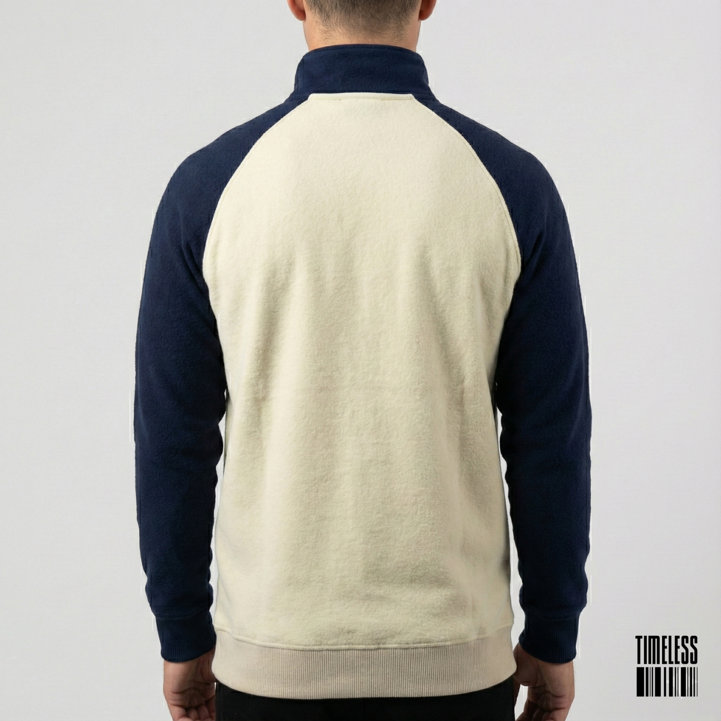 Raglan Sleeve Quarter Zip Pullover Sweatshirt Cream And Navy Blue