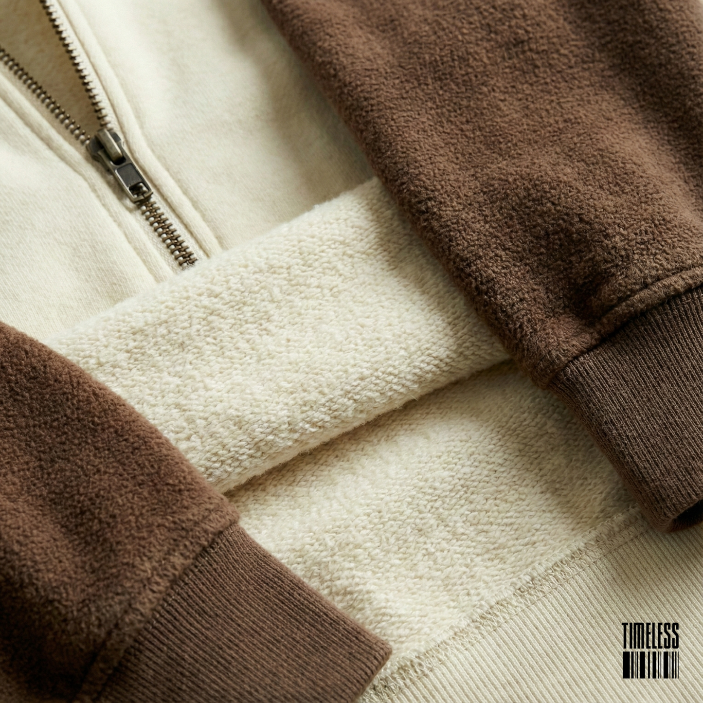 Two Tone Raglan Quarter Zip Pullover Sweatshirt Cream Brown