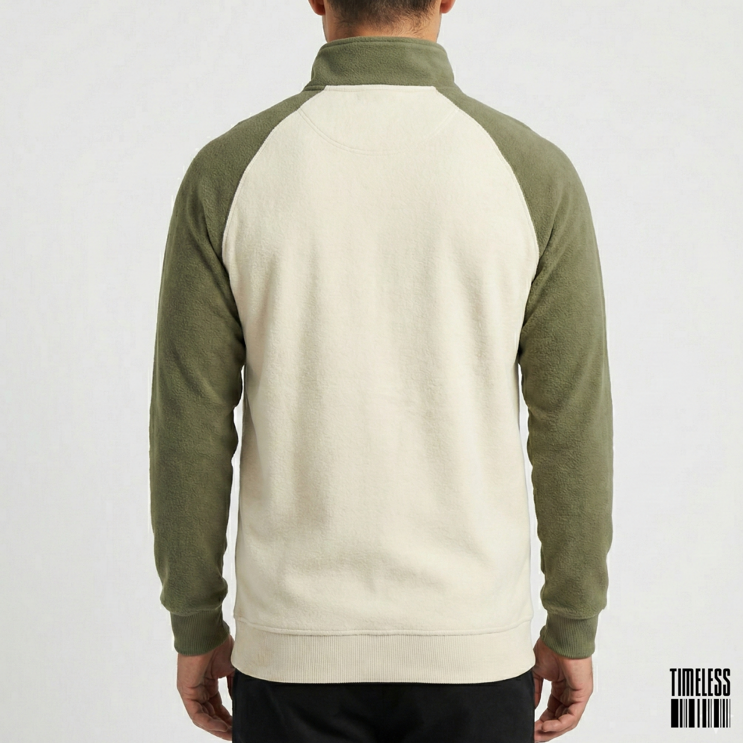Raglan Sleeve Quarter Zip Pullover Sweatshirt Cream And Olive Green