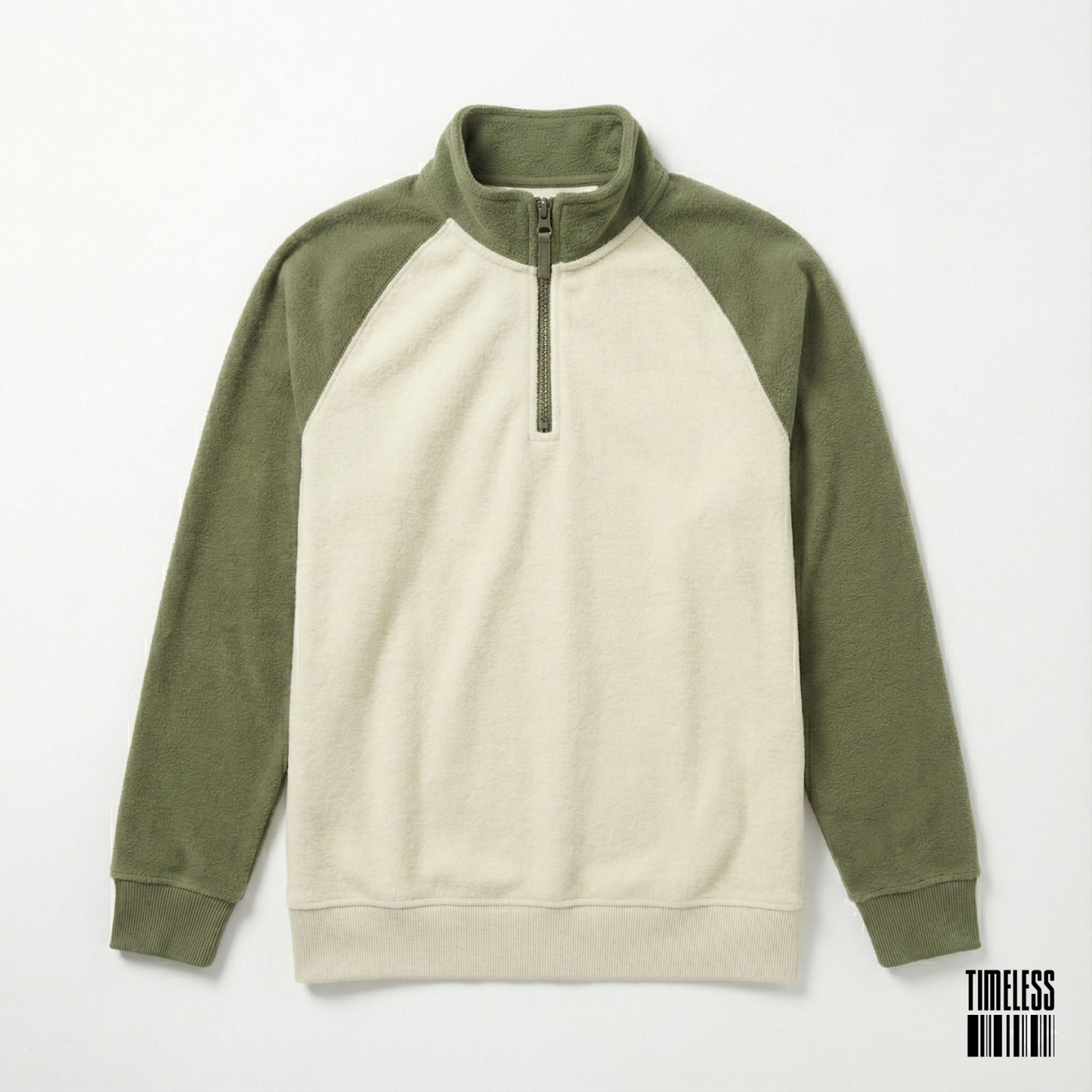 Raglan Sleeve Quarter Zip Pullover Sweatshirt Cream And Olive Green