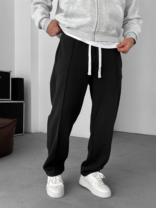 Black Pintuck Straight-Leg Joggers