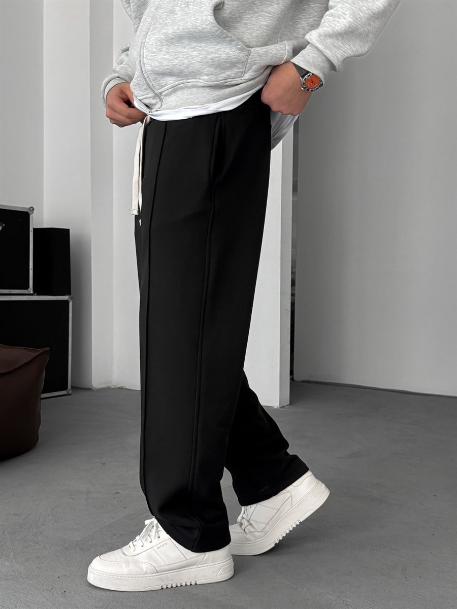 Black Pintuck Straight-Leg Joggers