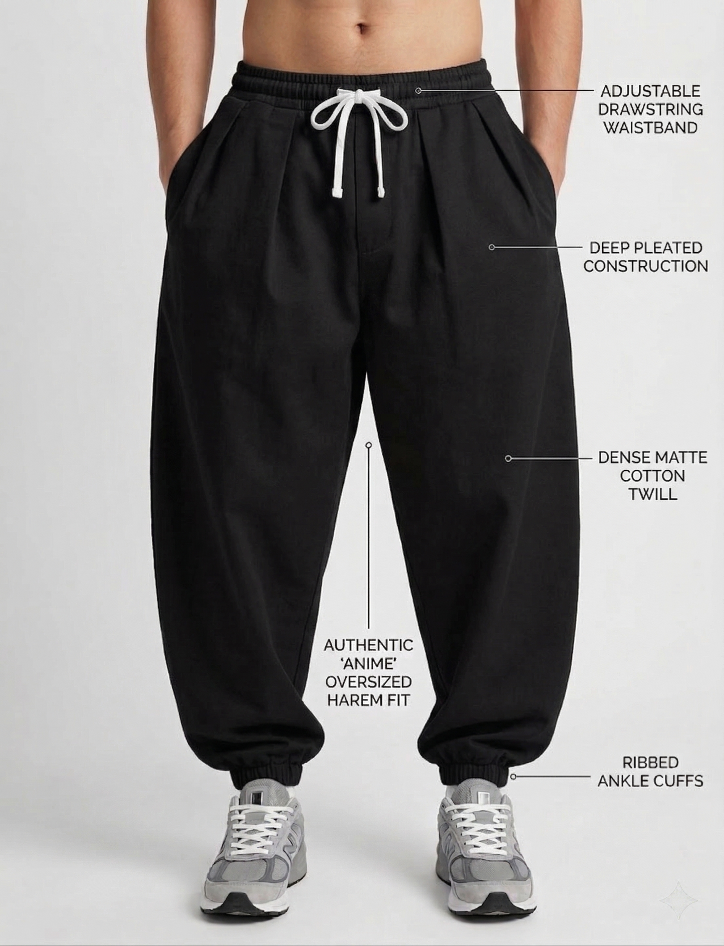 Timeless  Oversized Cotton Trouser  Midnight Black