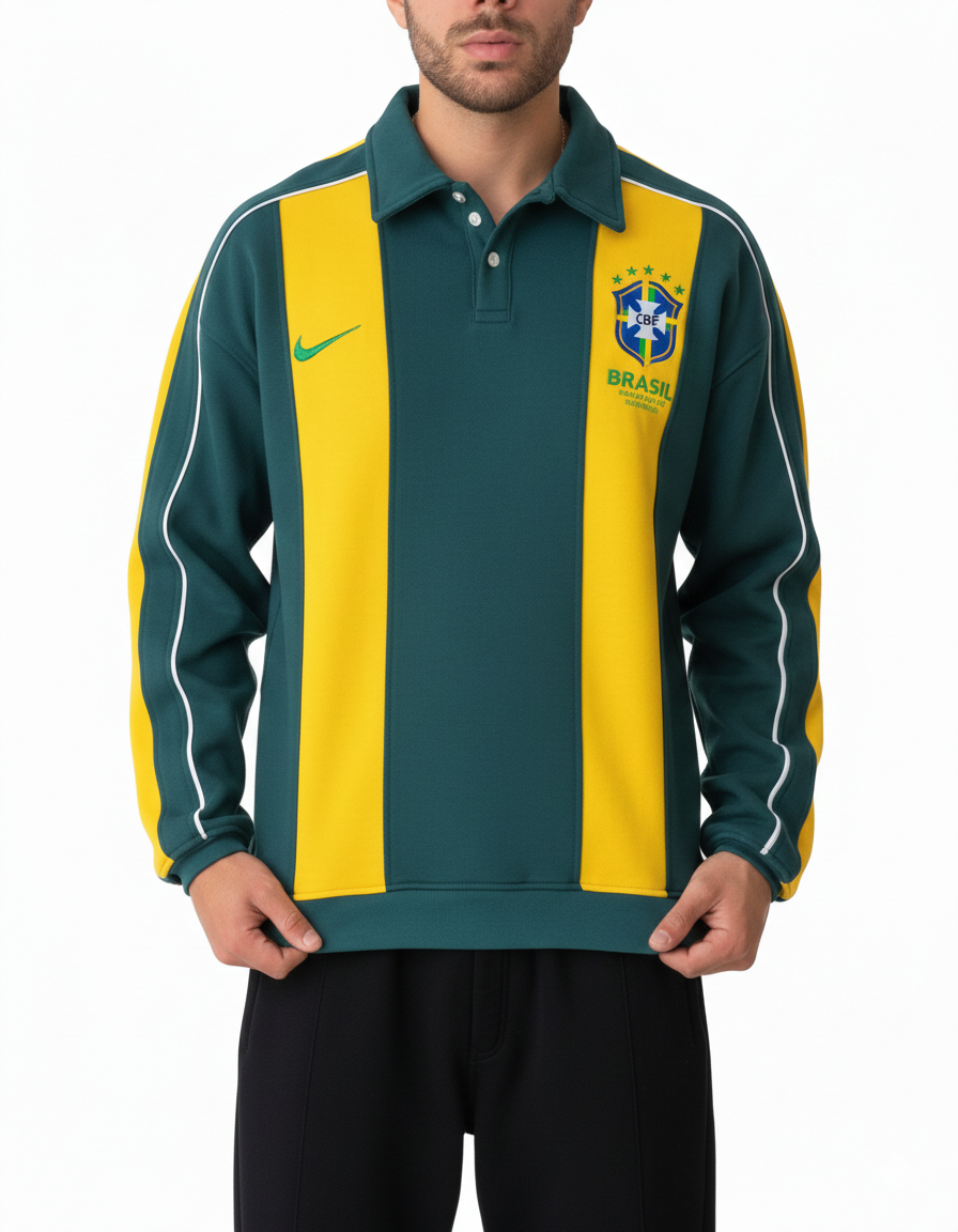 Brazil Retro Stripe Polo Sweatshirt