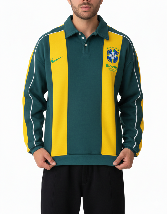 Brazil Retro Stripe Polo Sweatshirt