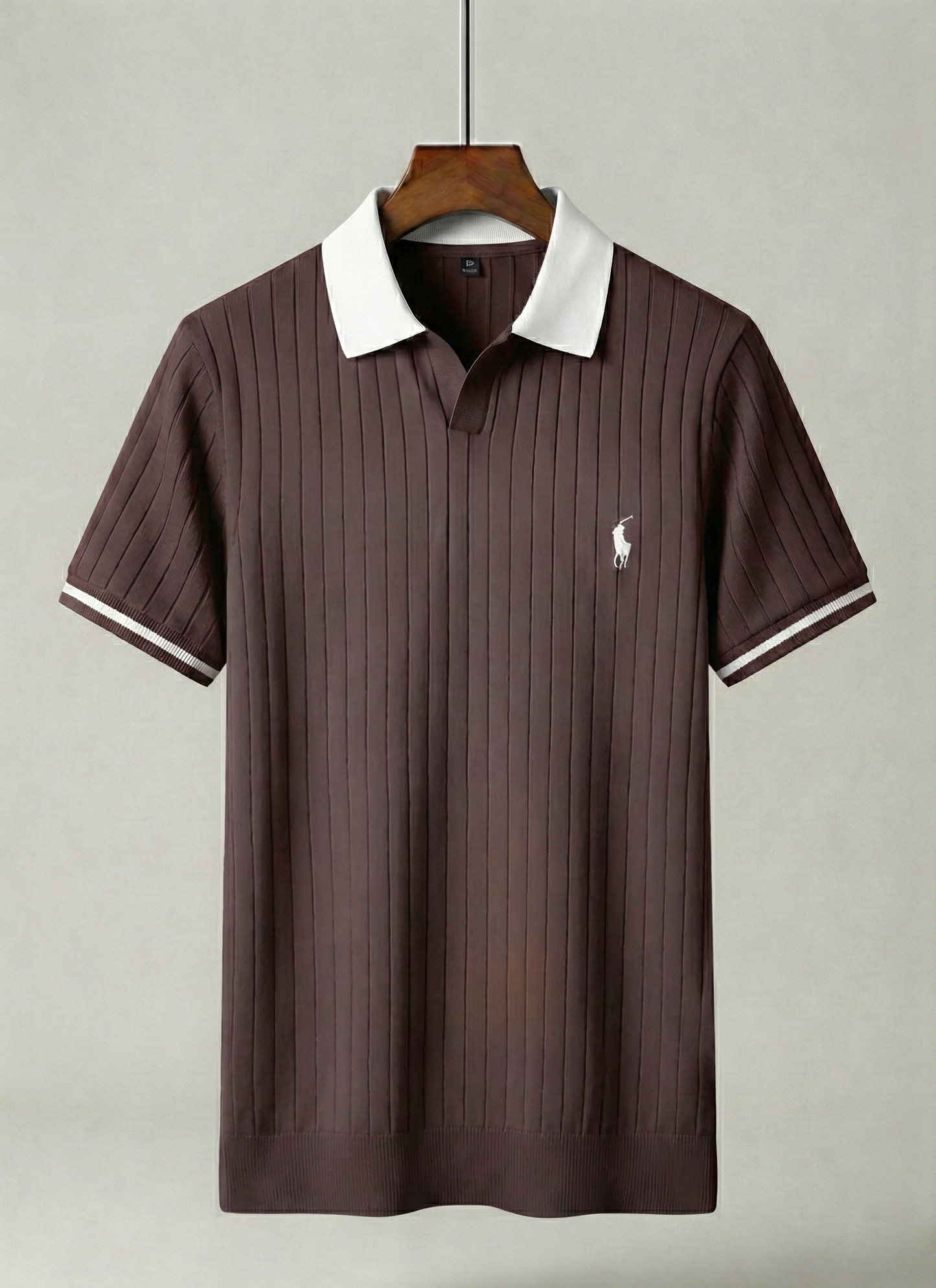 Premium Ribbed Knit Open Collar Polo Shirt