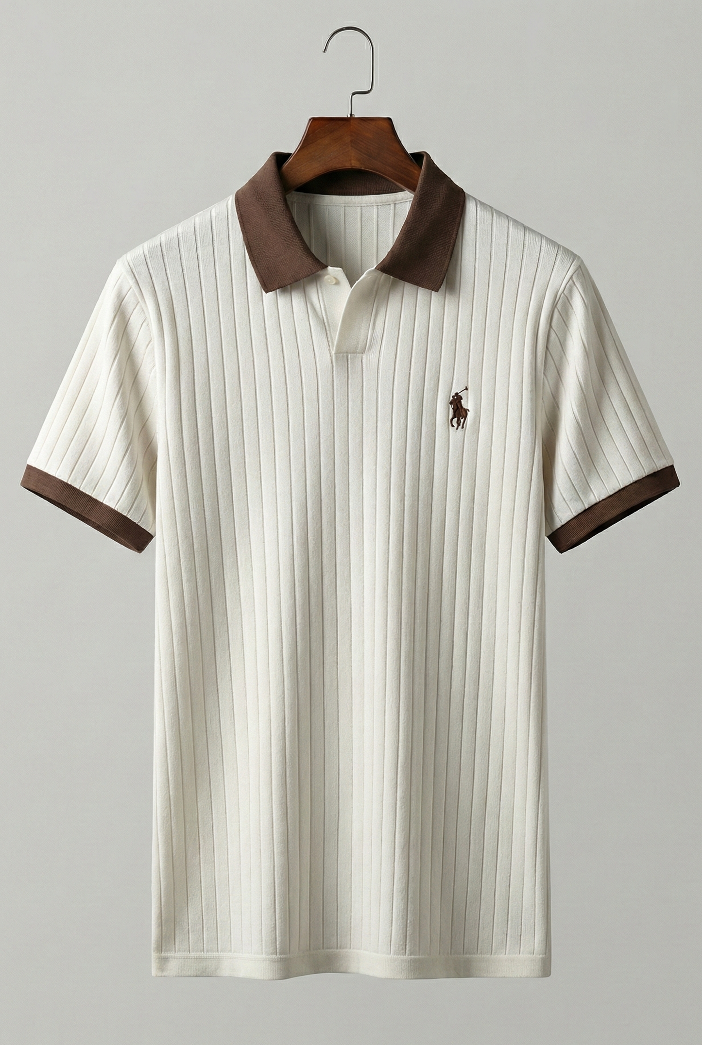 Premium Ribbed Knit Open Collar Polo Shirt