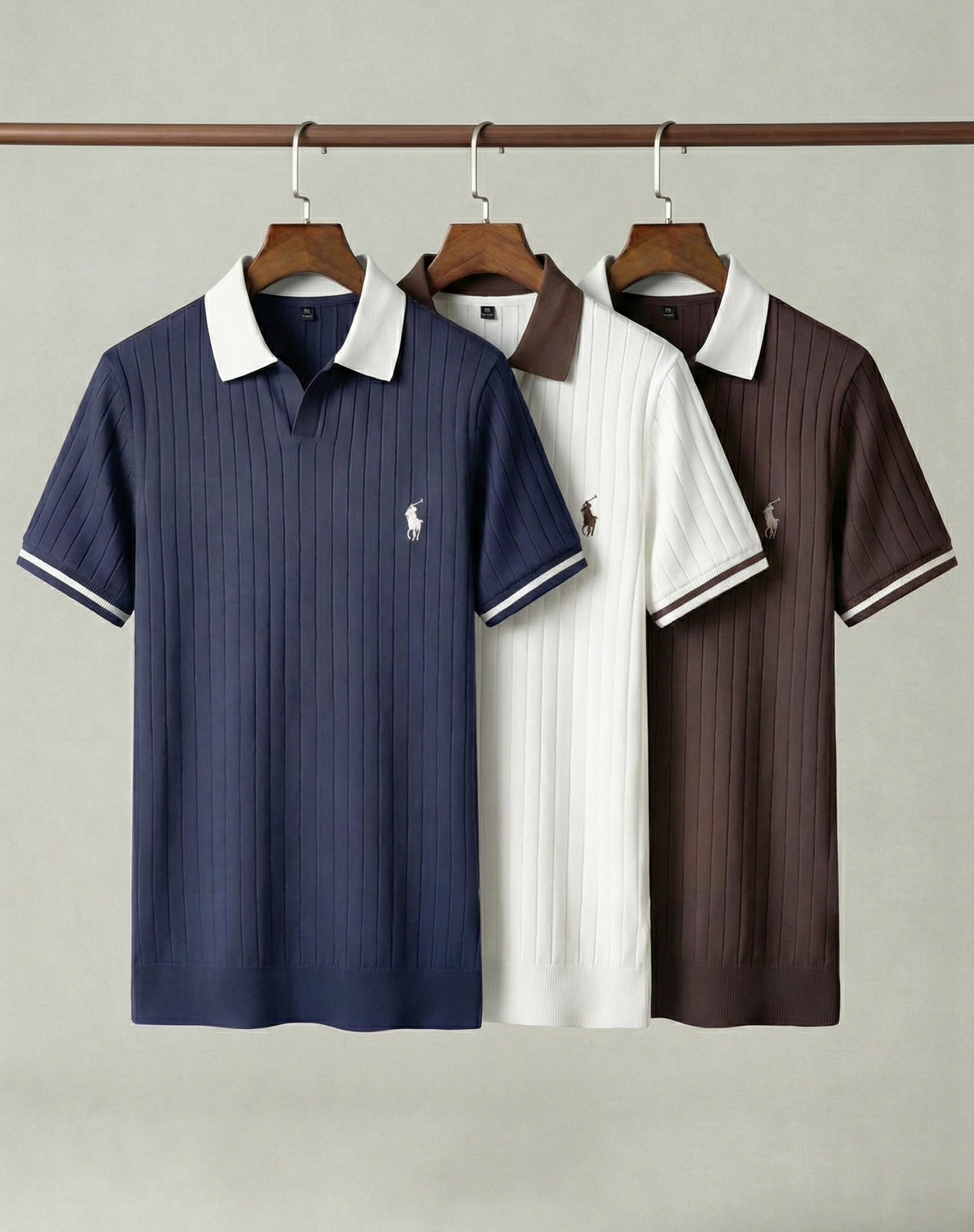 Premium Ribbed Knit Open Collar Polo Shirt
