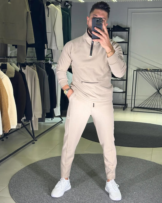 Men's Premium Quarter-Zip Tracksuit Set – Slim Fit Mock Neck Pullover– Urban Streetwear