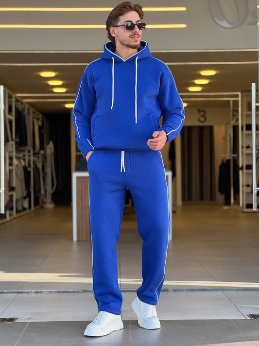 Men's Royal Blue Contrast Piping Tracksuit