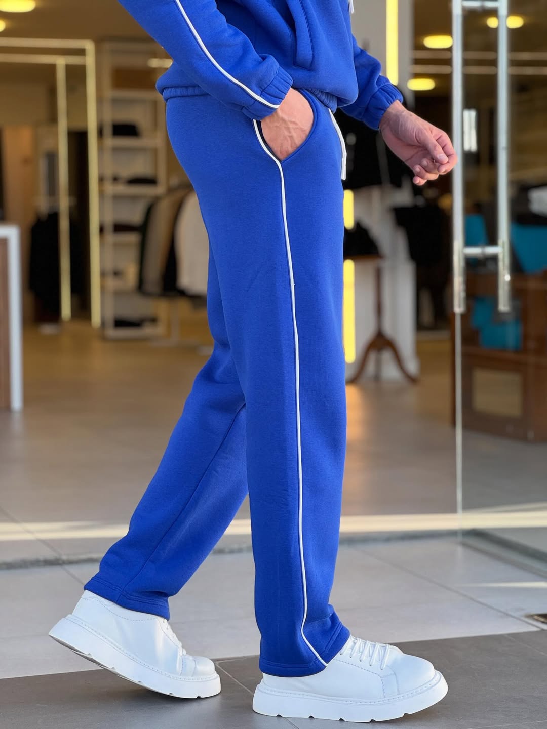 Men's Royal Blue Contrast Piping Tracksuit