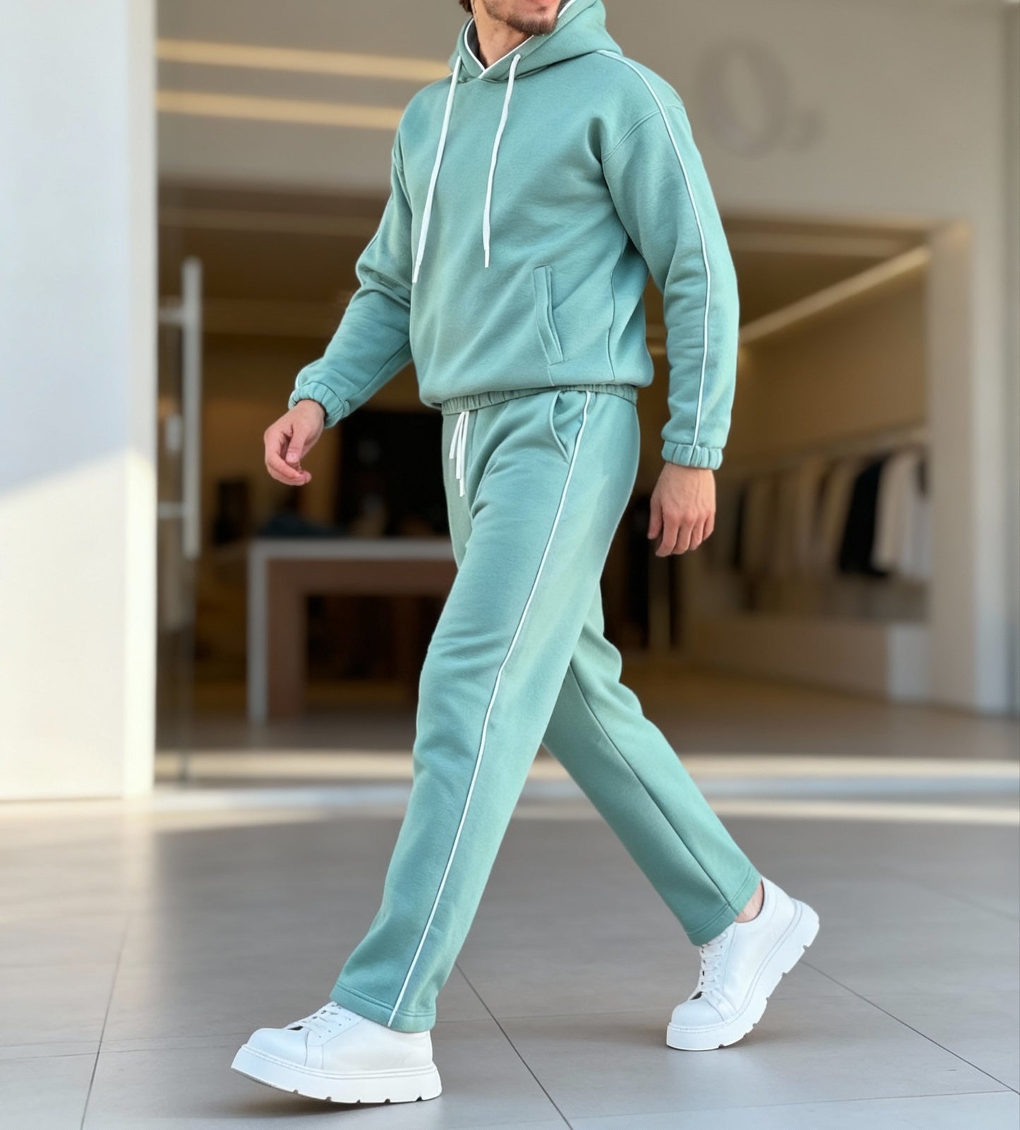 Men's Mint Green Contrast Piping Tracksuit