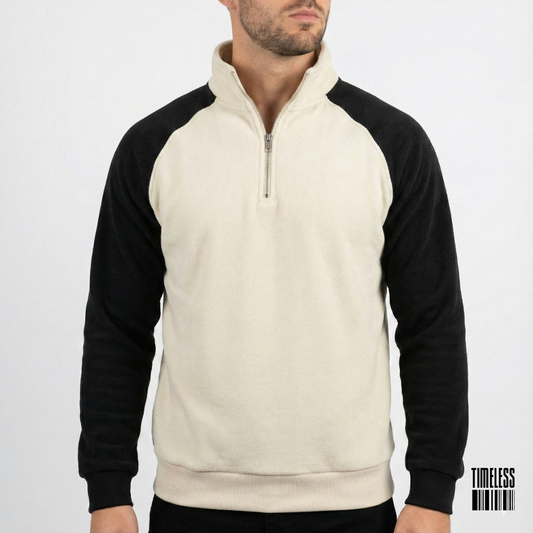 Raglan Sleeve Quarter Zip Pullover Sweatshirt Cream And Black